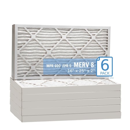 Purolator 16x25x2 Pleated Air Filter, MERV 8, 6 PK 16x25x2x1 HI (6 Pack)